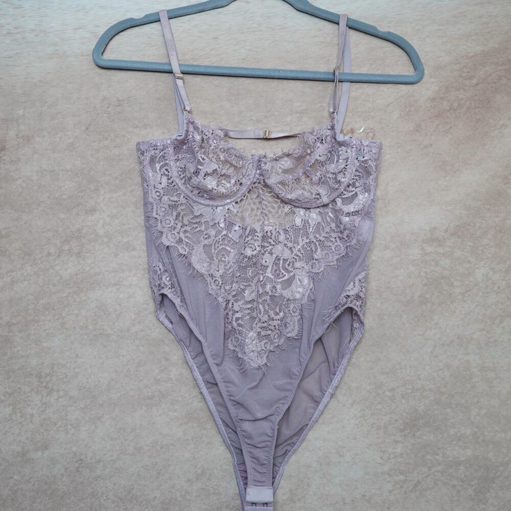 Tic Toc Lace Teddy Bodysuit Lilac Medium